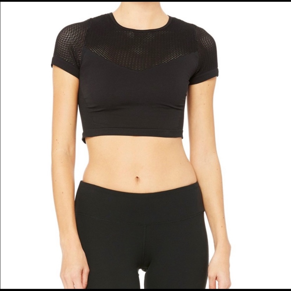 Alo Yoga black mesh crop